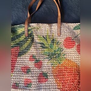 INC International Concepts Multicolor Straw Tote with Fruit Design